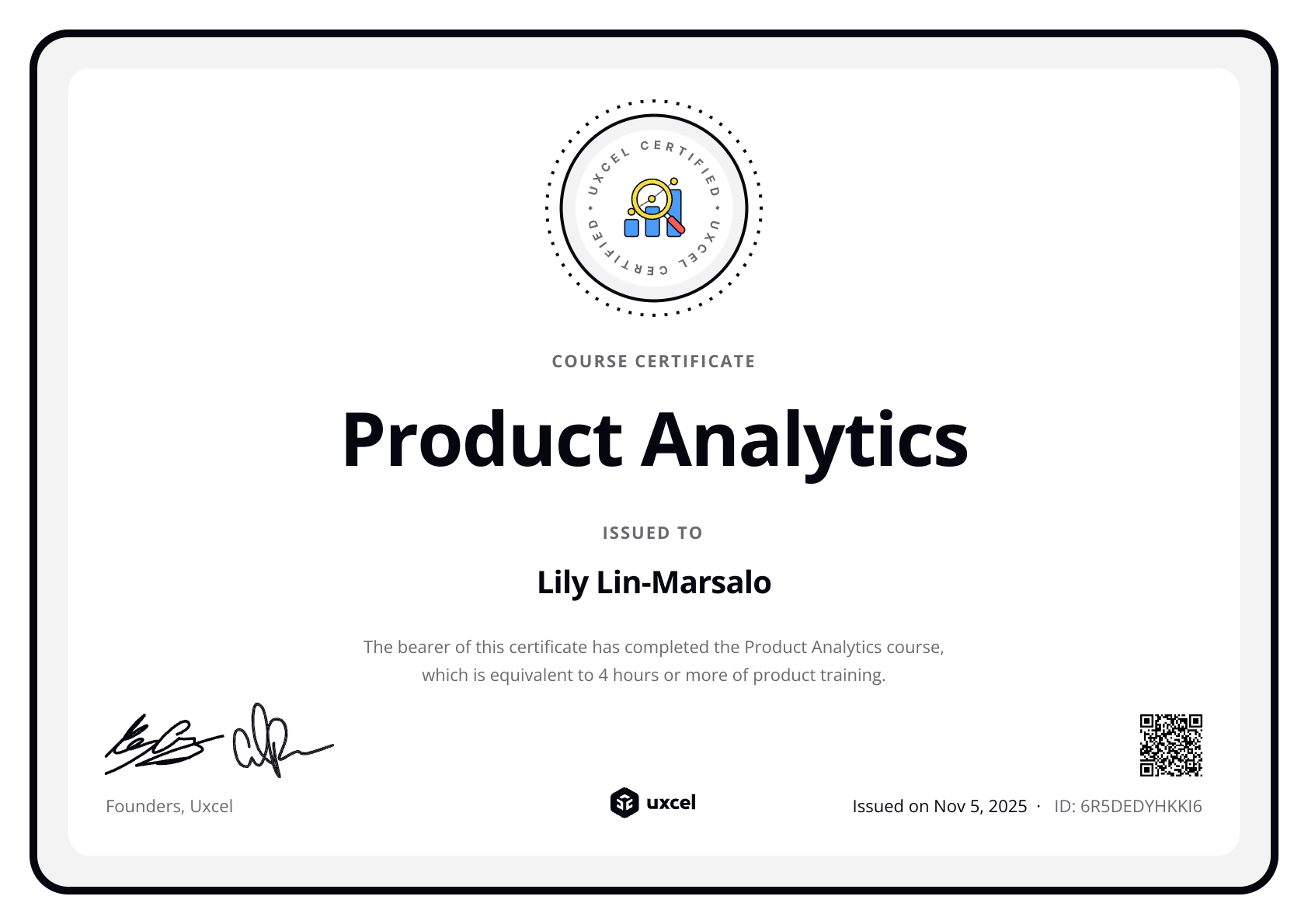 Lily Lin-Marsalo's certificate
